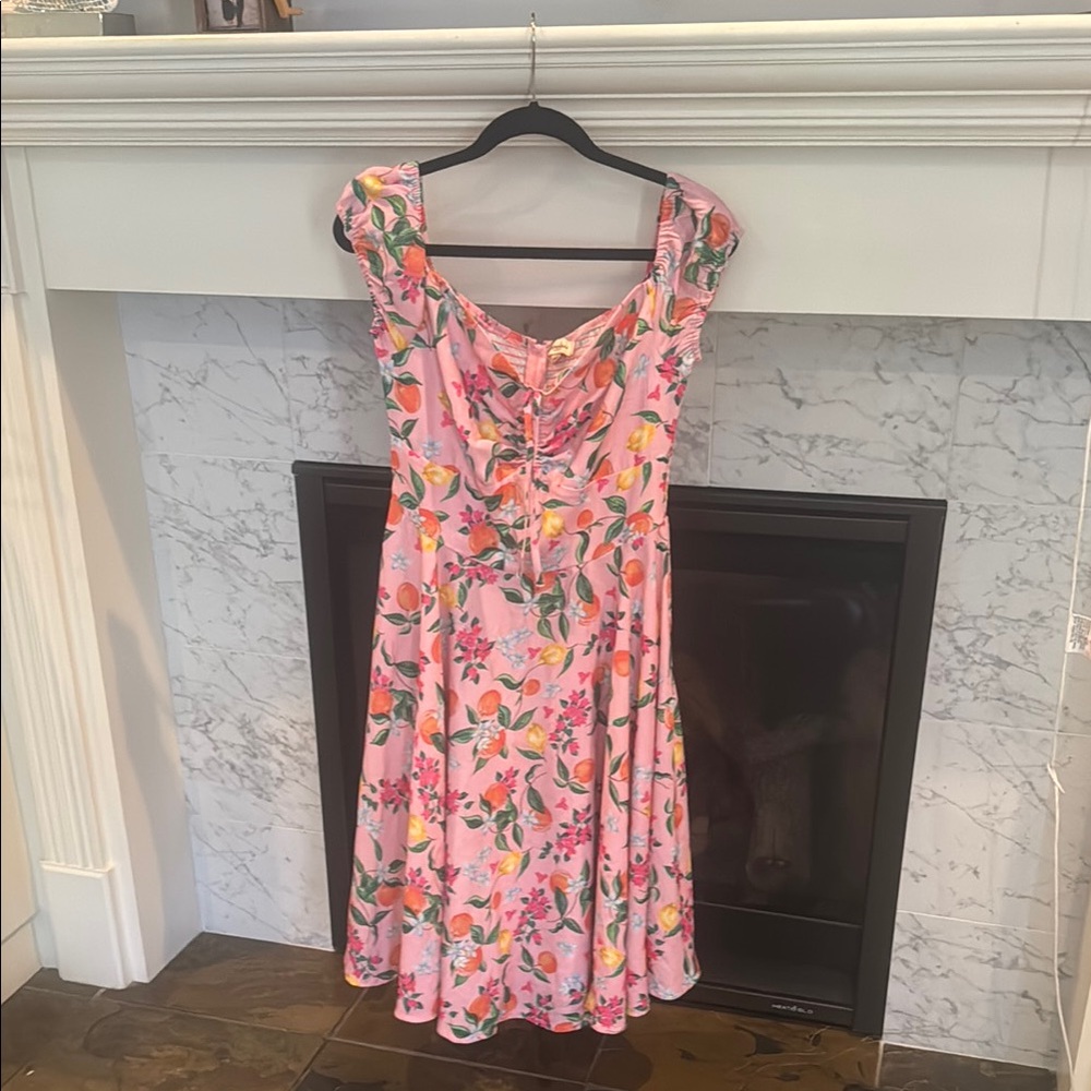 Floral Pink Dress with Fruit Pattern